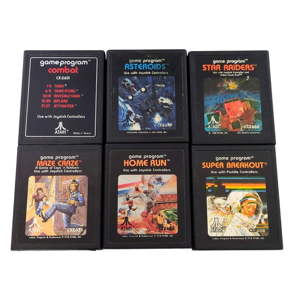 Atari 2600 Game Lot 6 Maze Craze Star Raiders Asteroids Breakout Home Run Combat